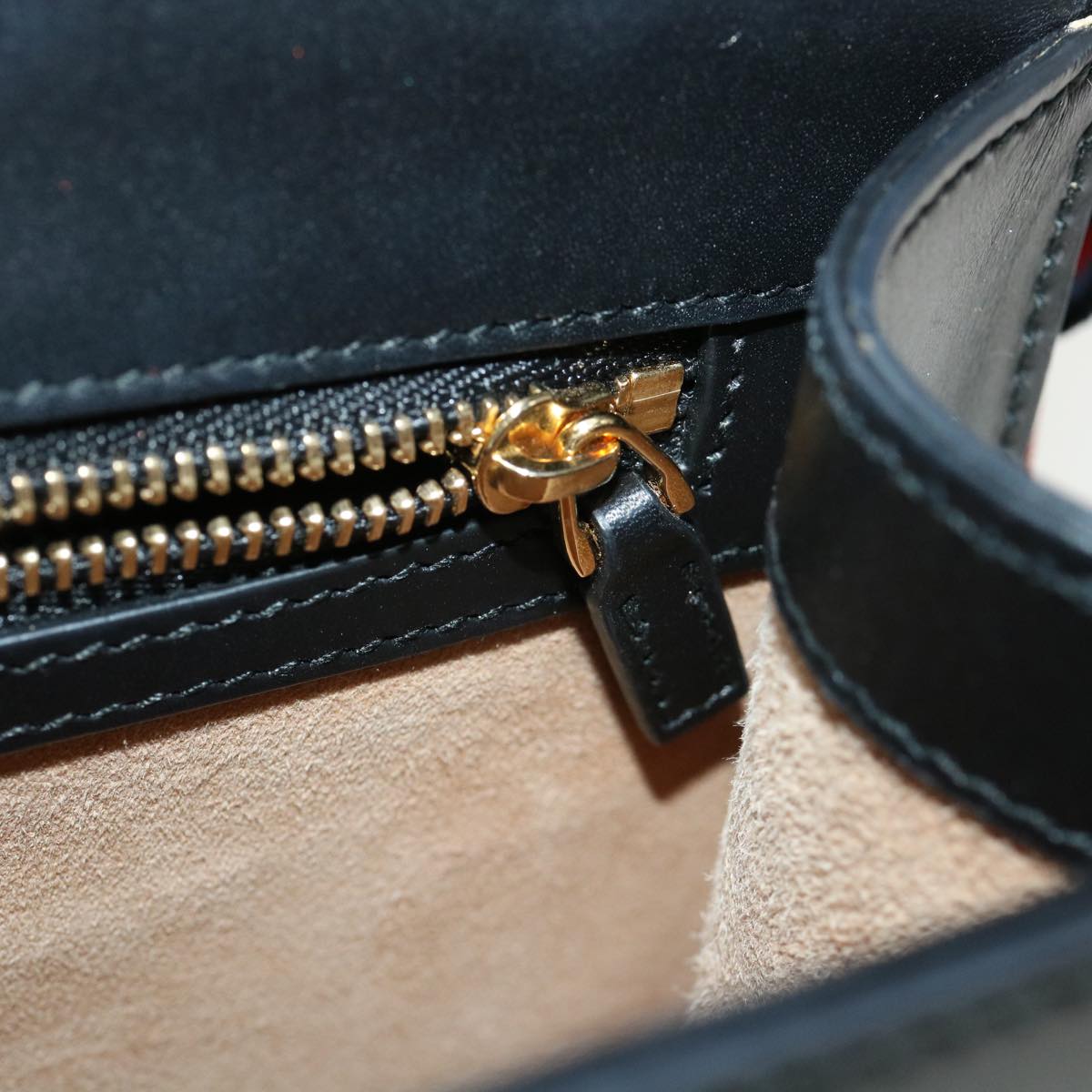 GUCCI Web Sherry Line Silvi Shoulder Bag Leather Black Green 421882 lt690