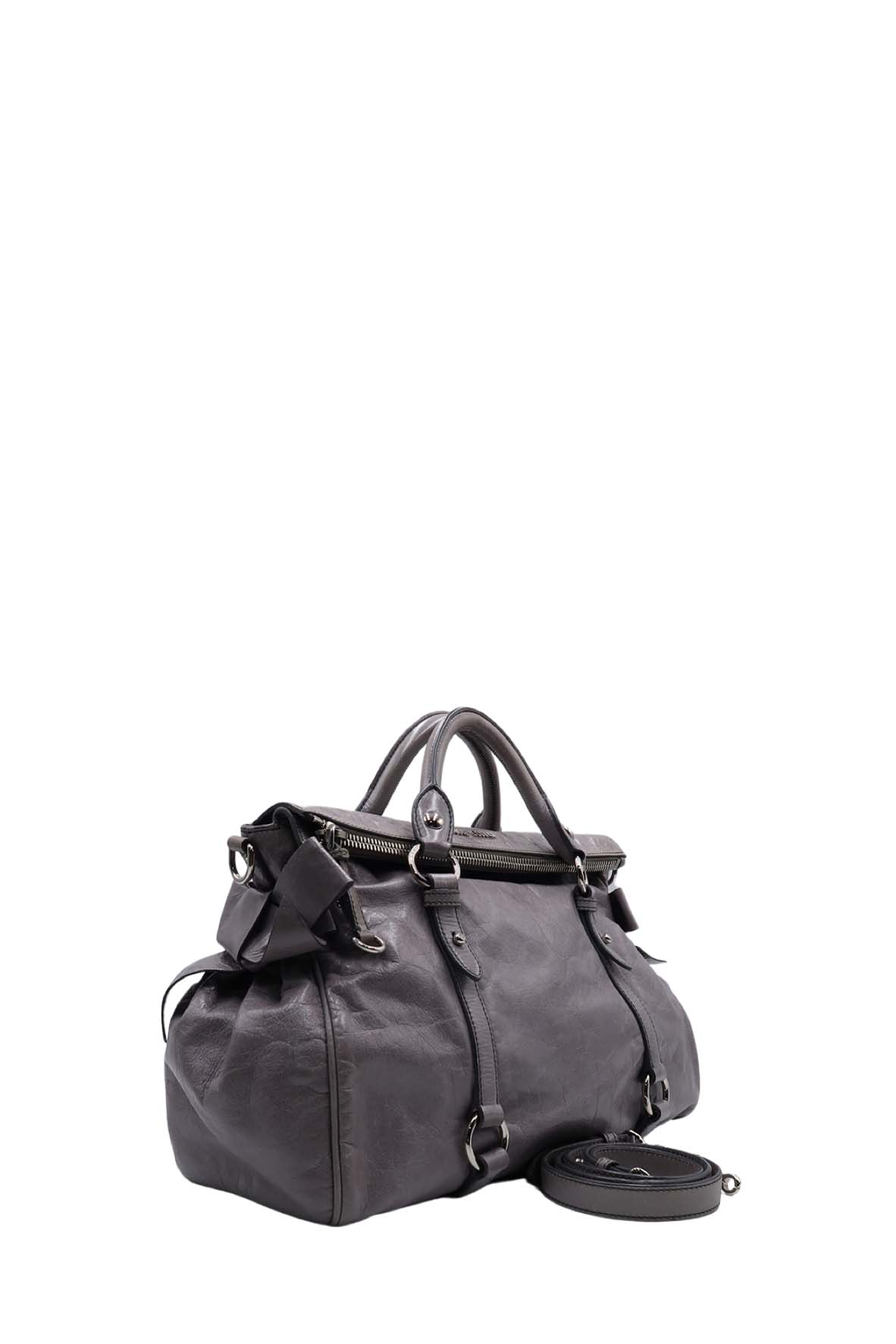 Vitello Lux Bow Satchel Grey