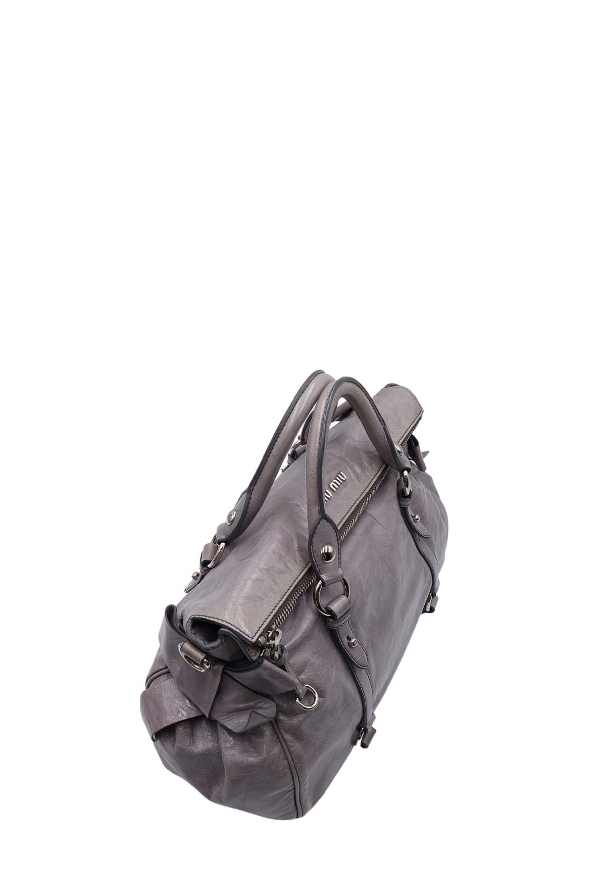 Vitello Lux Bow Satchel Grey