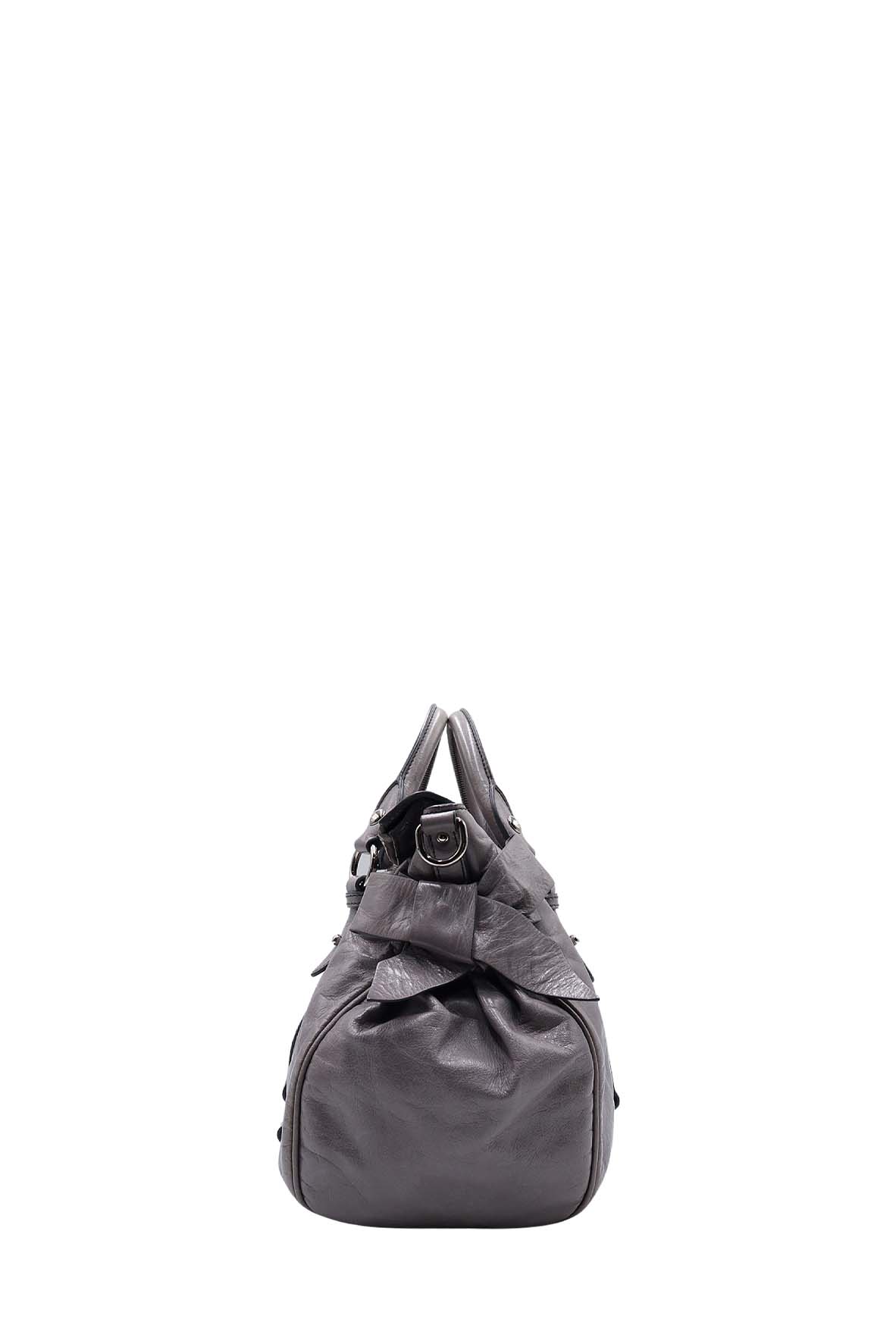 Vitello Lux Bow Satchel Grey
