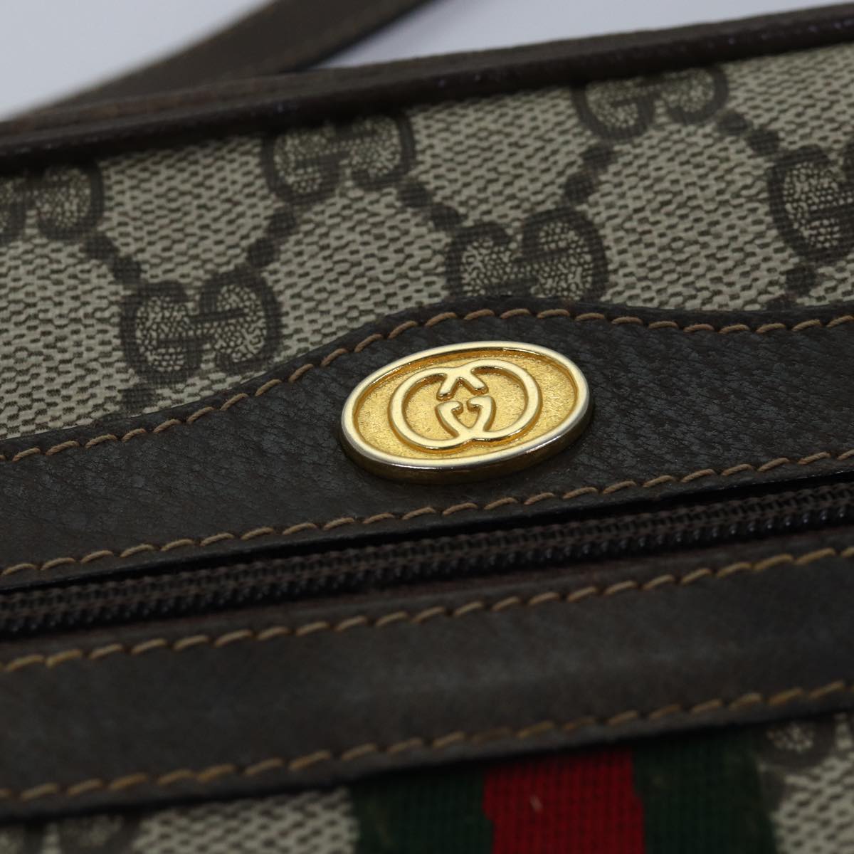GUCCI GG Supreme Web Sherry Line Shoulder Bag PVC Beige Red Green mr249