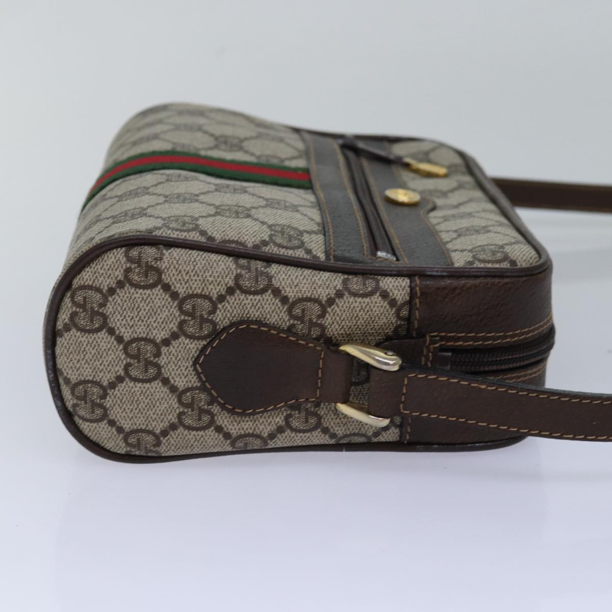 GUCCI GG Supreme Web Sherry Line Shoulder Bag PVC Beige Red Green mr249