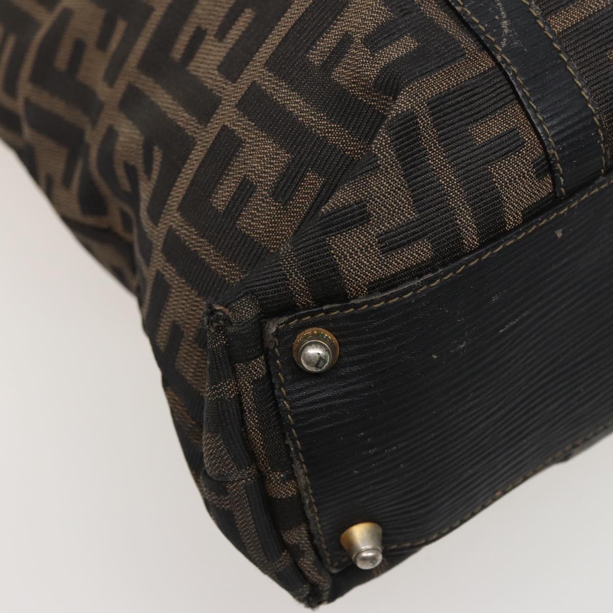 FENDI Zucca Canvas Hand Bag Brown Black mr305