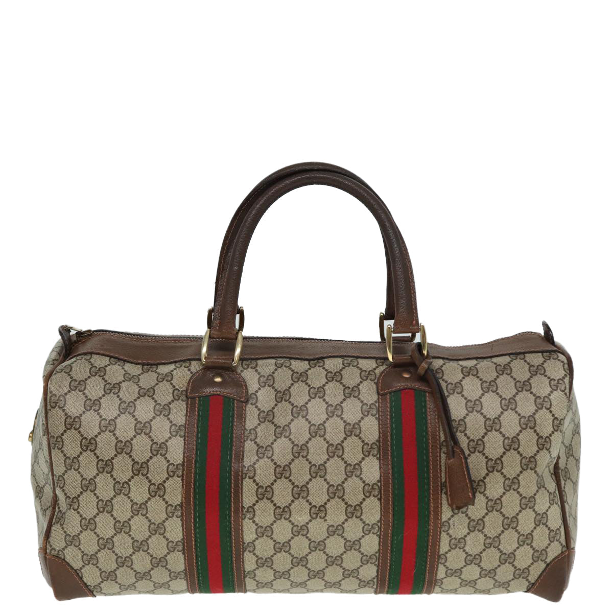 GUCCI GG Supreme Web Sherry Line Boston Bag PVC Leather Beige Red mr334