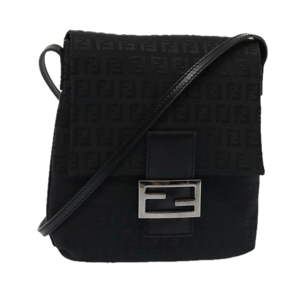 FENDI Zucchino Canvas Mamma Shoulder Bag Black mr359