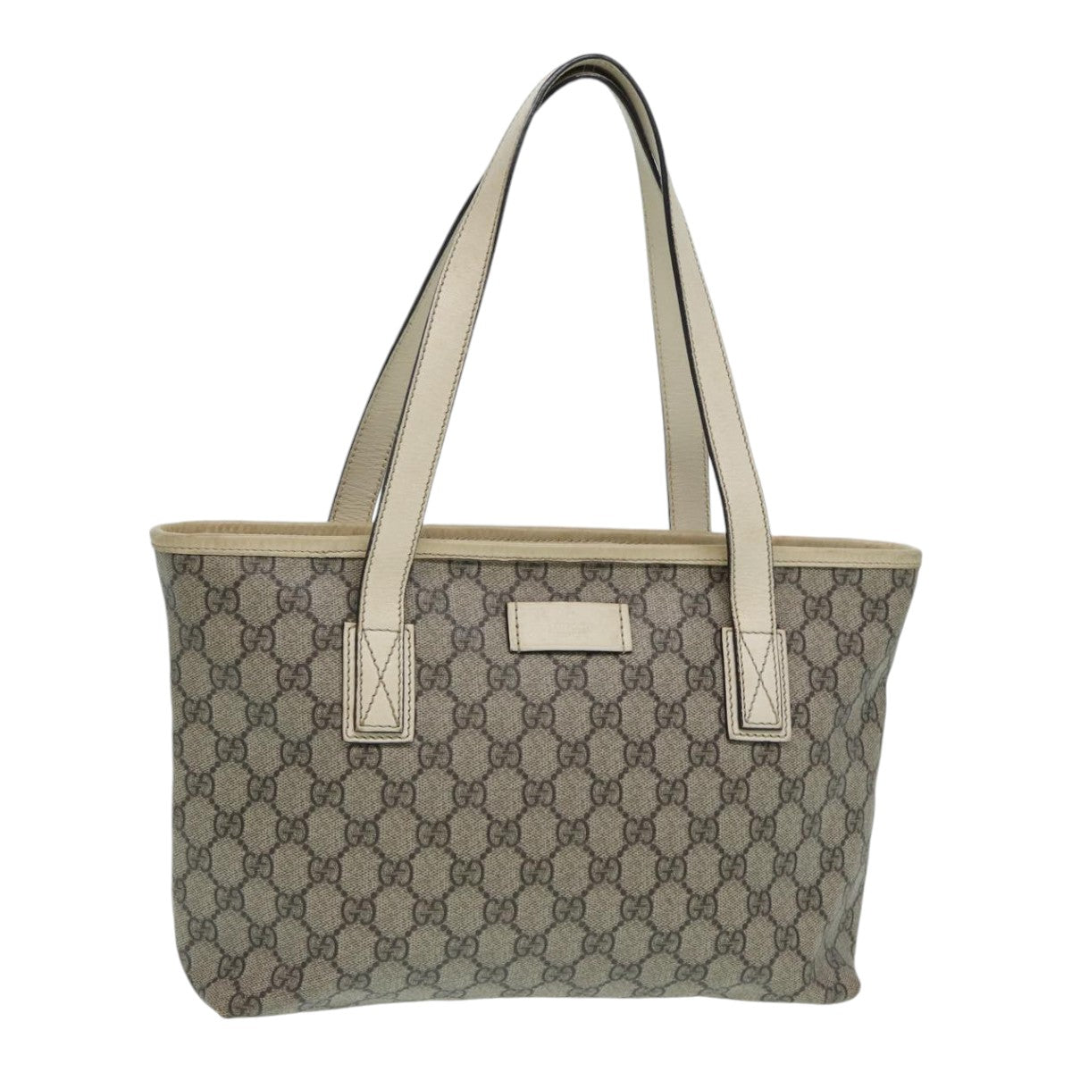 GUCCI GG Supreme Hand Bag PVC Leather Beige 211138 mr392