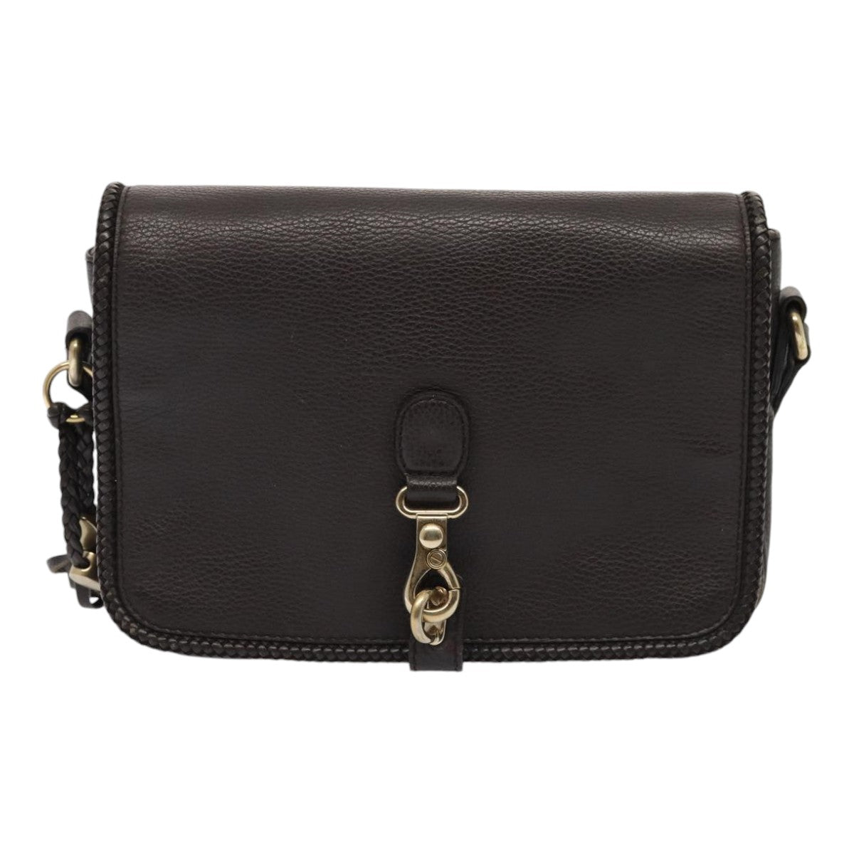 GUCCI Shoulder Bag Leather Brown Gold mr405