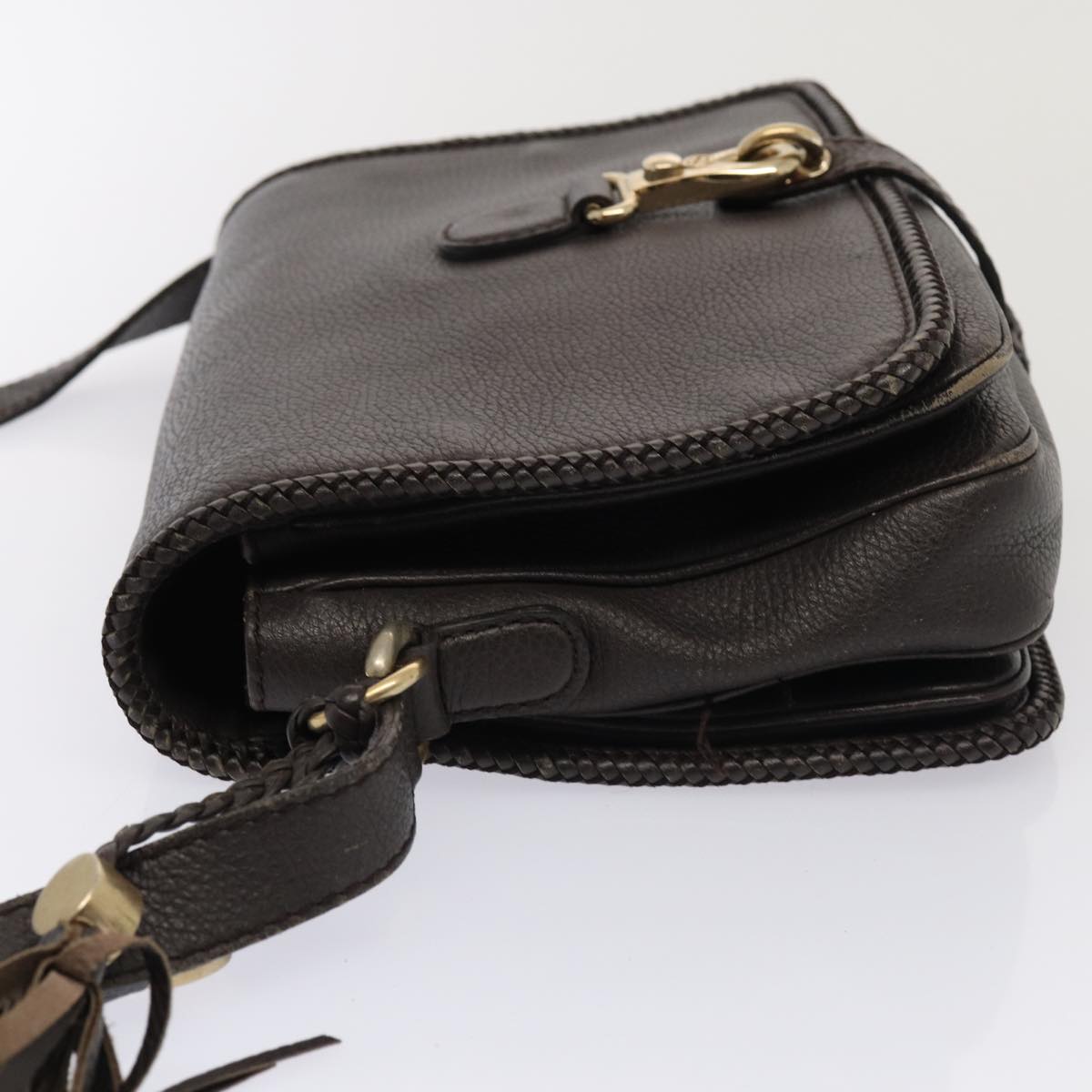 GUCCI Shoulder Bag Leather Brown Gold mr405