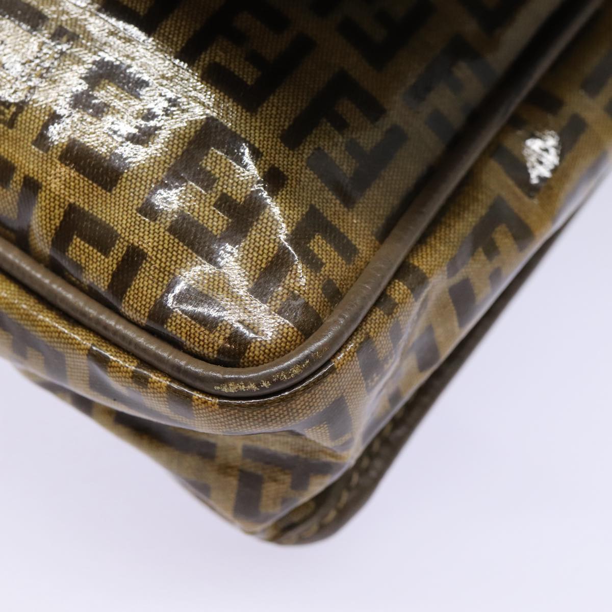 FENDI Zucchino Canvas Shoulder Bag Brown Silver mr463