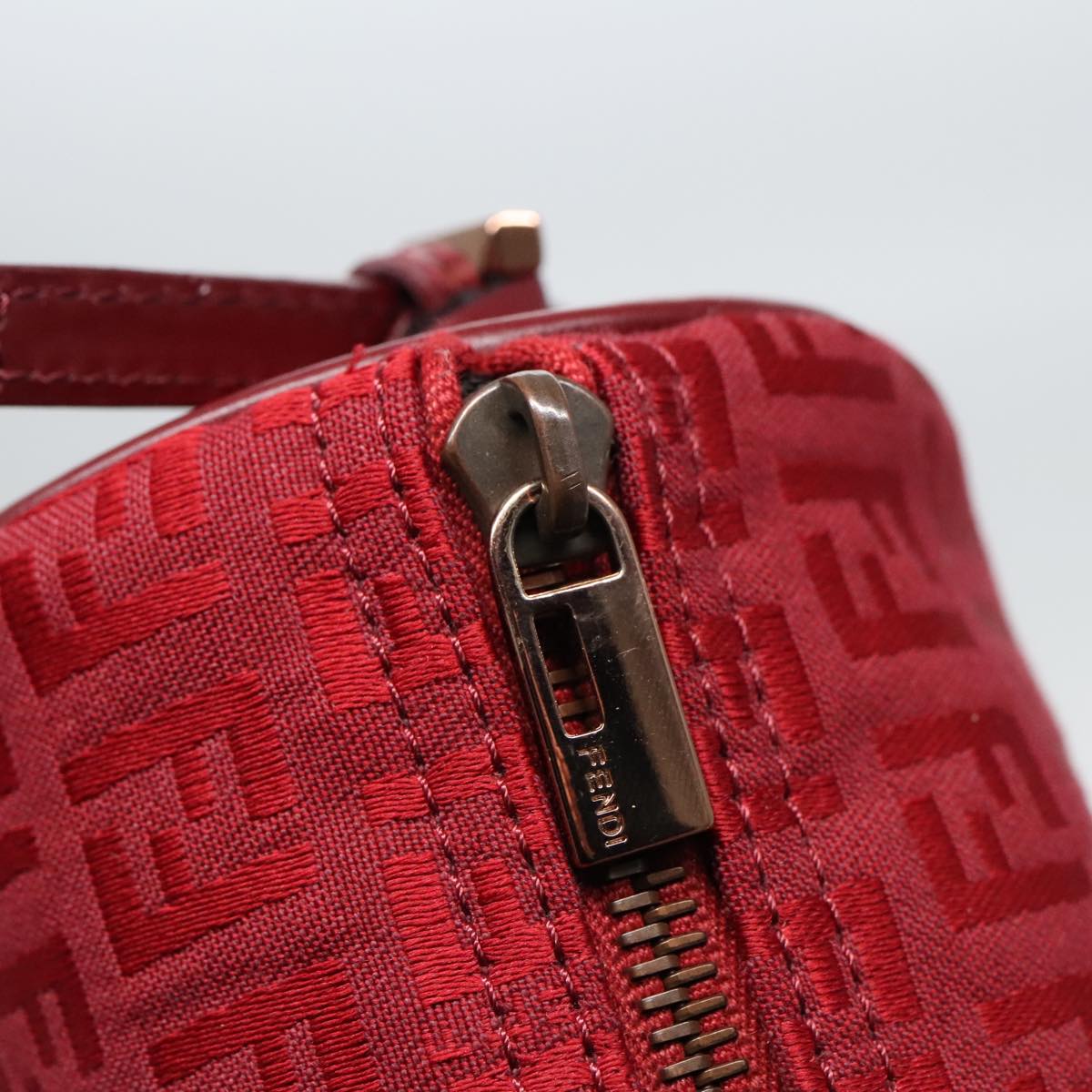 FENDI Zucchino Canvas Pouch Red Silver mr496