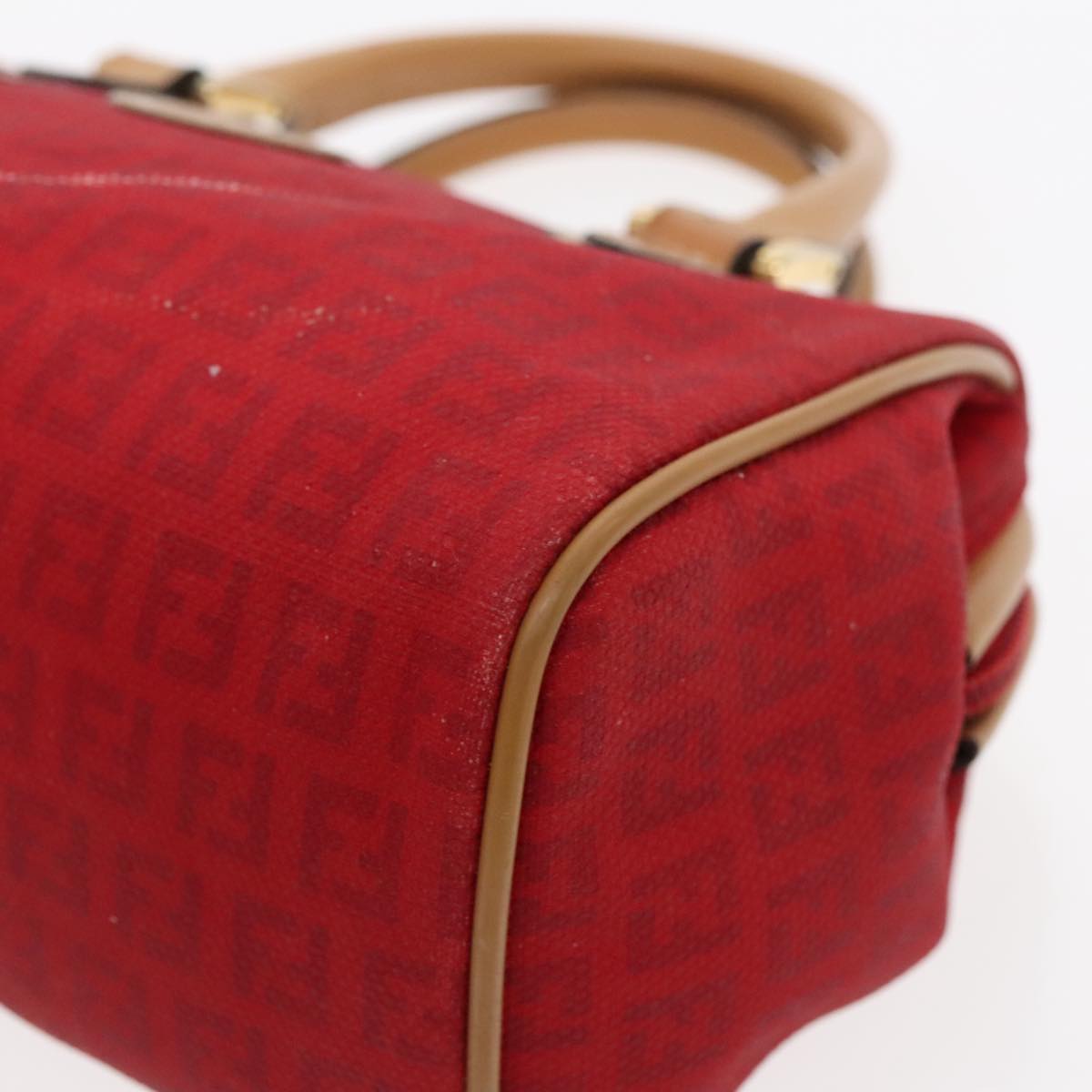 FENDI Zucchino Canvas Hand Bag 2way Red Brown Gold mr568