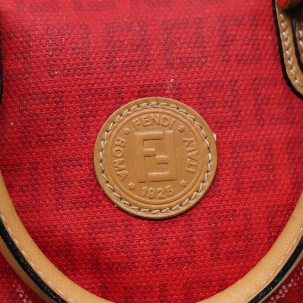 FENDI Zucchino Canvas Hand Bag 2way Red Brown Gold mr568