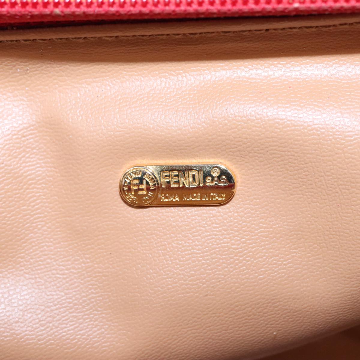 FENDI Zucchino Canvas Hand Bag 2way Red Brown Gold mr568