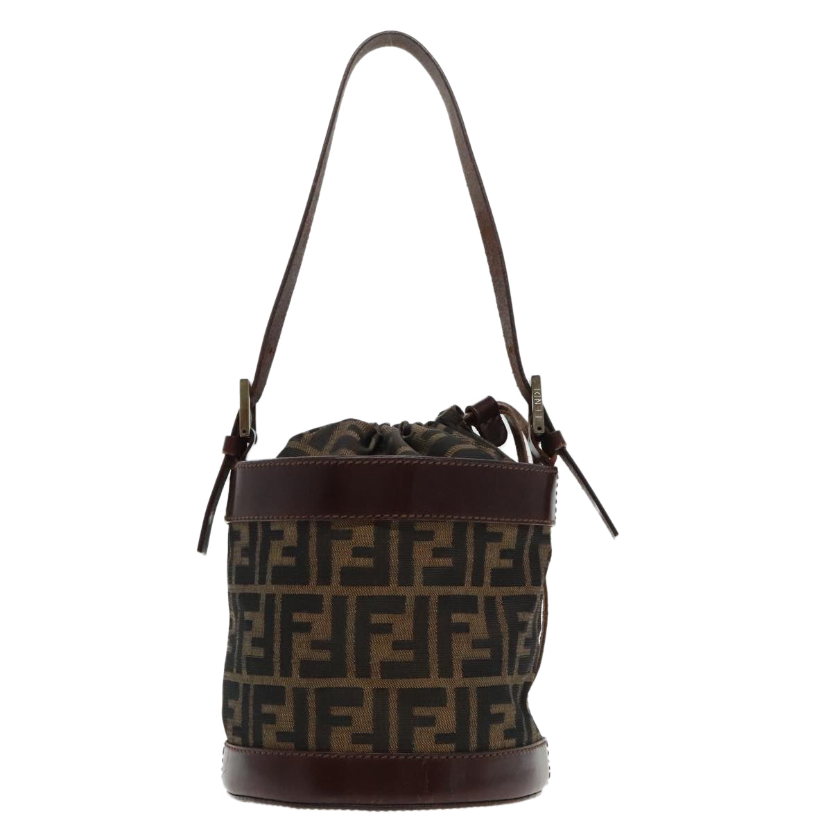 FENDI Bucket Zucca Canvas Hand Bag Brown Black Gold mr569
