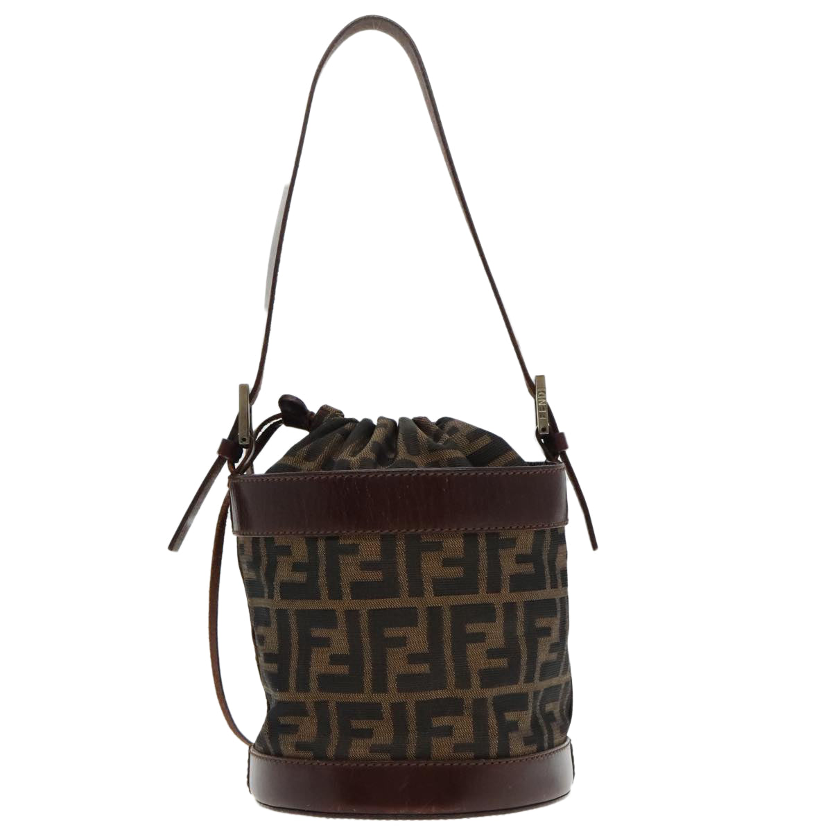 FENDI Bucket Zucca Canvas Hand Bag Brown Black Gold mr569