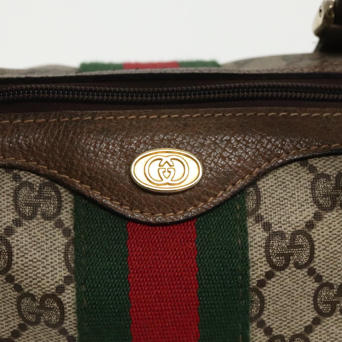GUCCI GG Supreme Web Sherry Line Boston Bag PVC Beige Red Green mr632