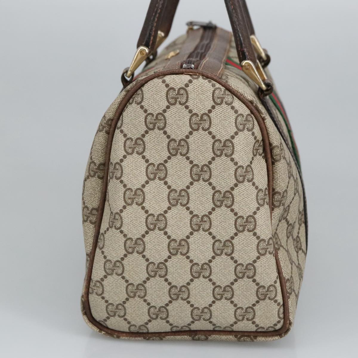 GUCCI GG Supreme Web Sherry Line Boston Bag PVC Beige Red Green mr633