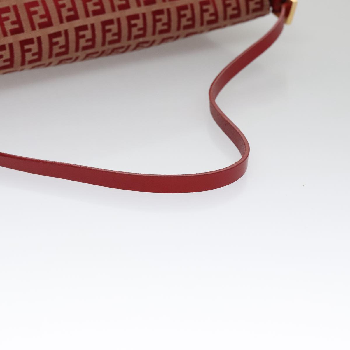 FENDI Zucchino Canvas Shoulder Bag Red Gold mr834A