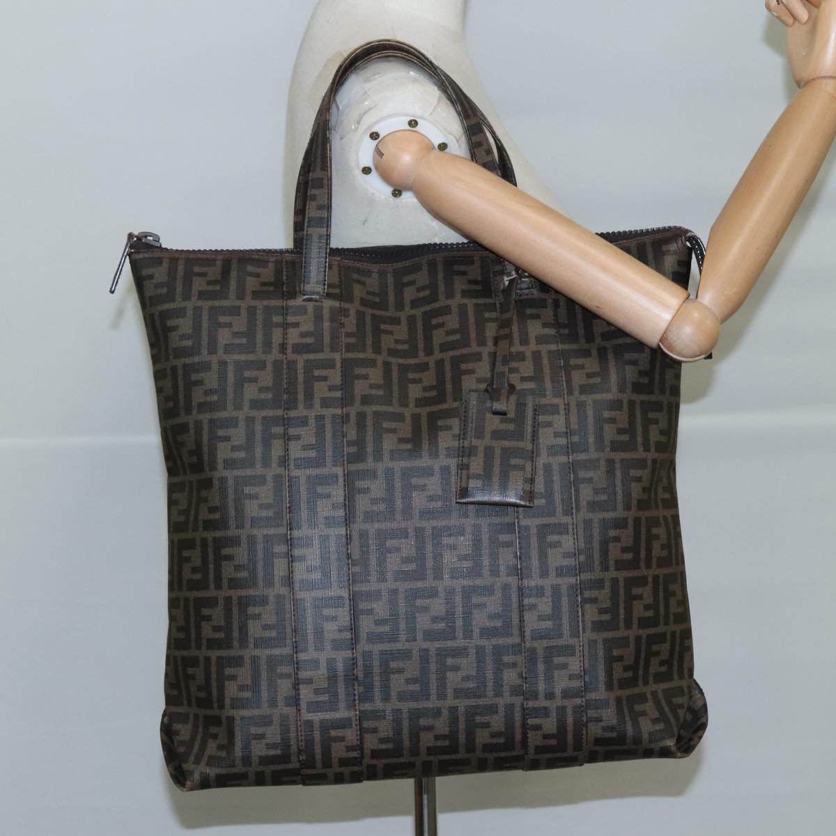 FENDI Zucca Canvas Tote Bag PVC Brown Black 7Va196 mr923