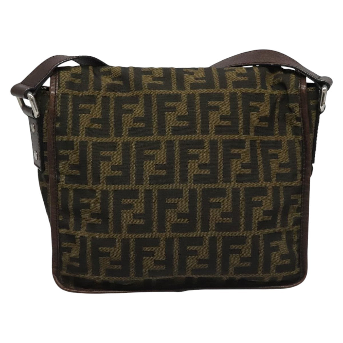 FENDI Zucca Canvas Shoulder Bag Brown Black Silver mr967