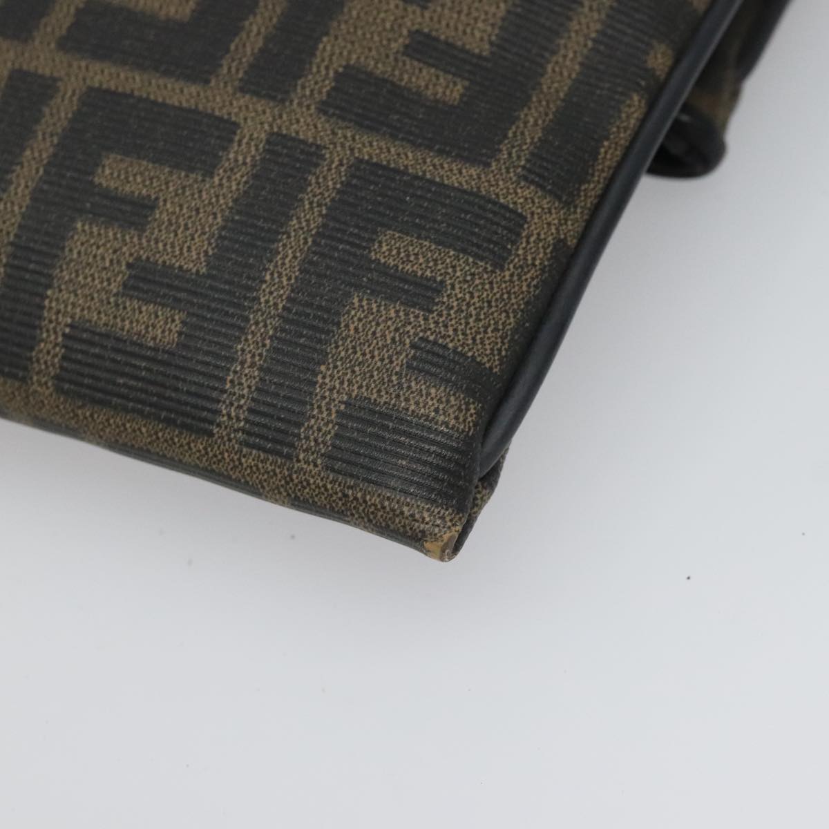 FENDI Zucca Canvas Clutch Bag PVC Brown Black gold mr981