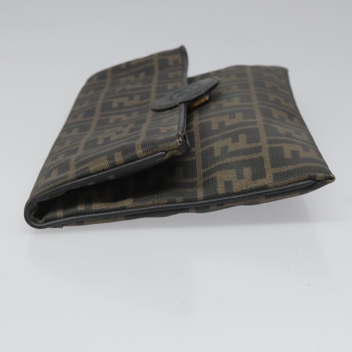FENDI Zucca Canvas Clutch Bag PVC Brown Black gold mr981