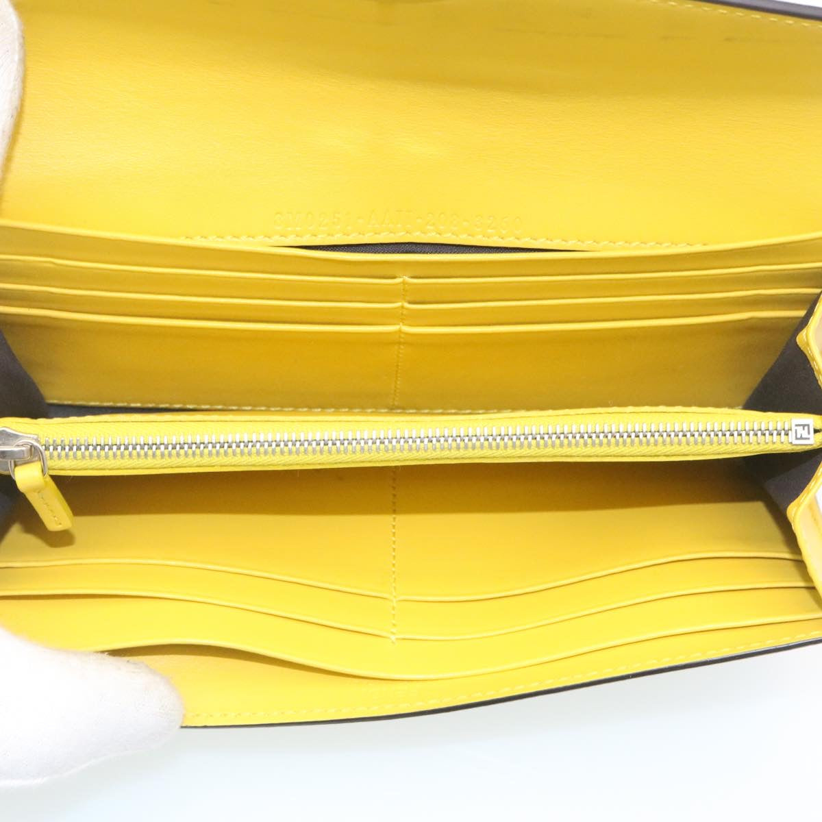 FENDI Zucca F is Continental Wallet Embossed Leather Yellow Brown 34531