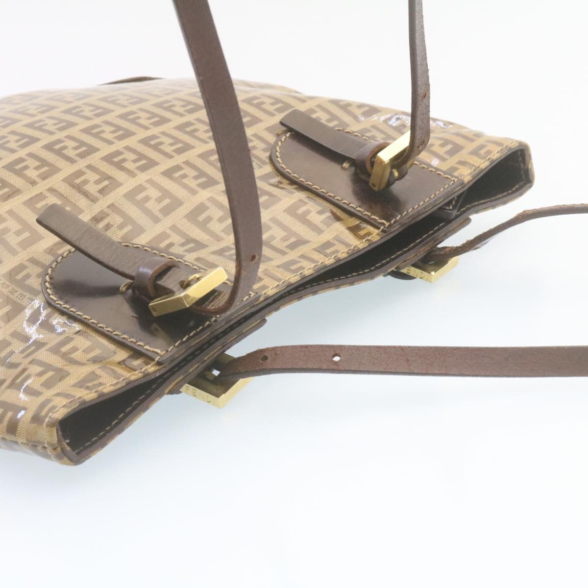 FENDI Zucchino Canvas Mamma Baguette Shoulder Bag Enamel Brown 34666