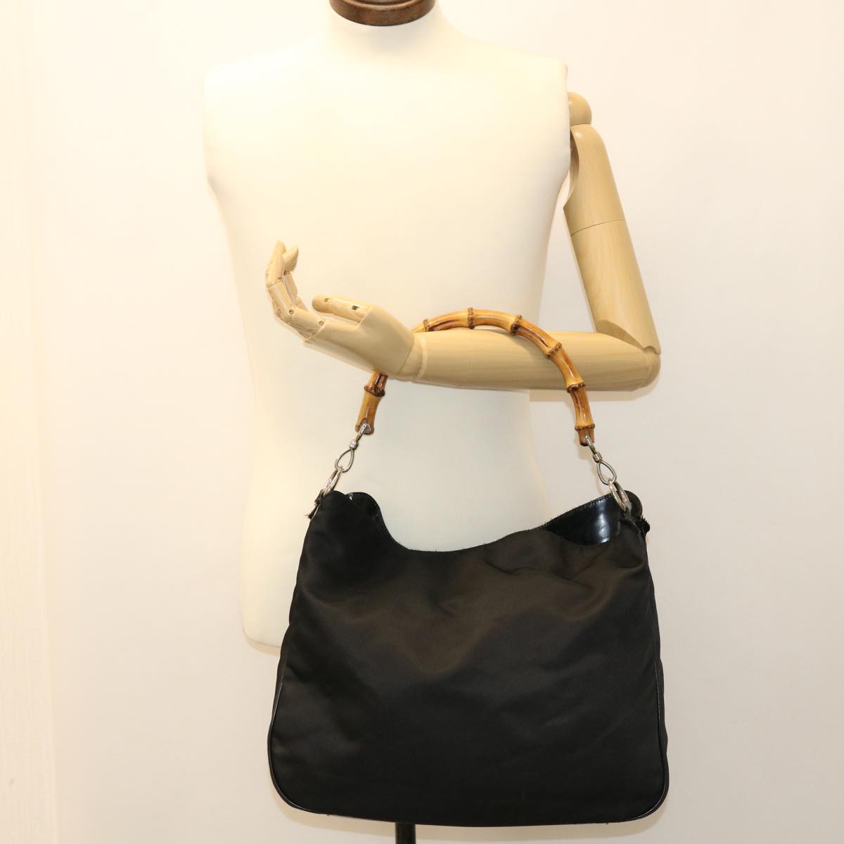 GUCCI Bamboo Hand Bag Nylon 2way Black 1998 ny202