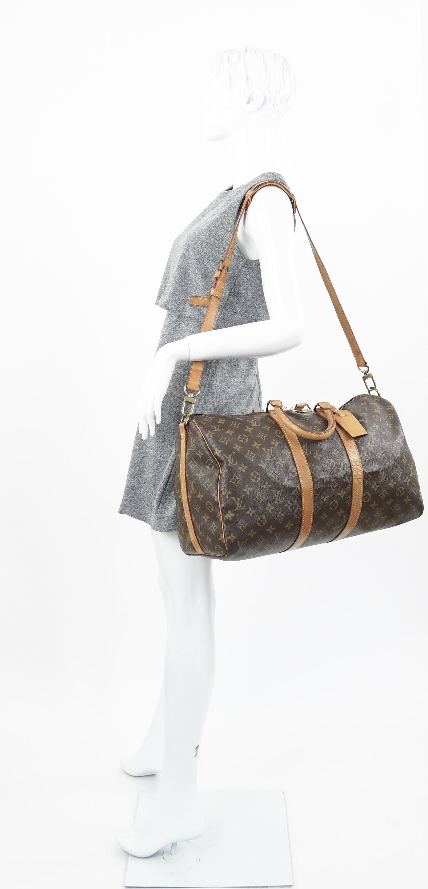 Louis Vuitto Keepall 45 Bandouliere Monogram Canvas Travel Bag with Strap