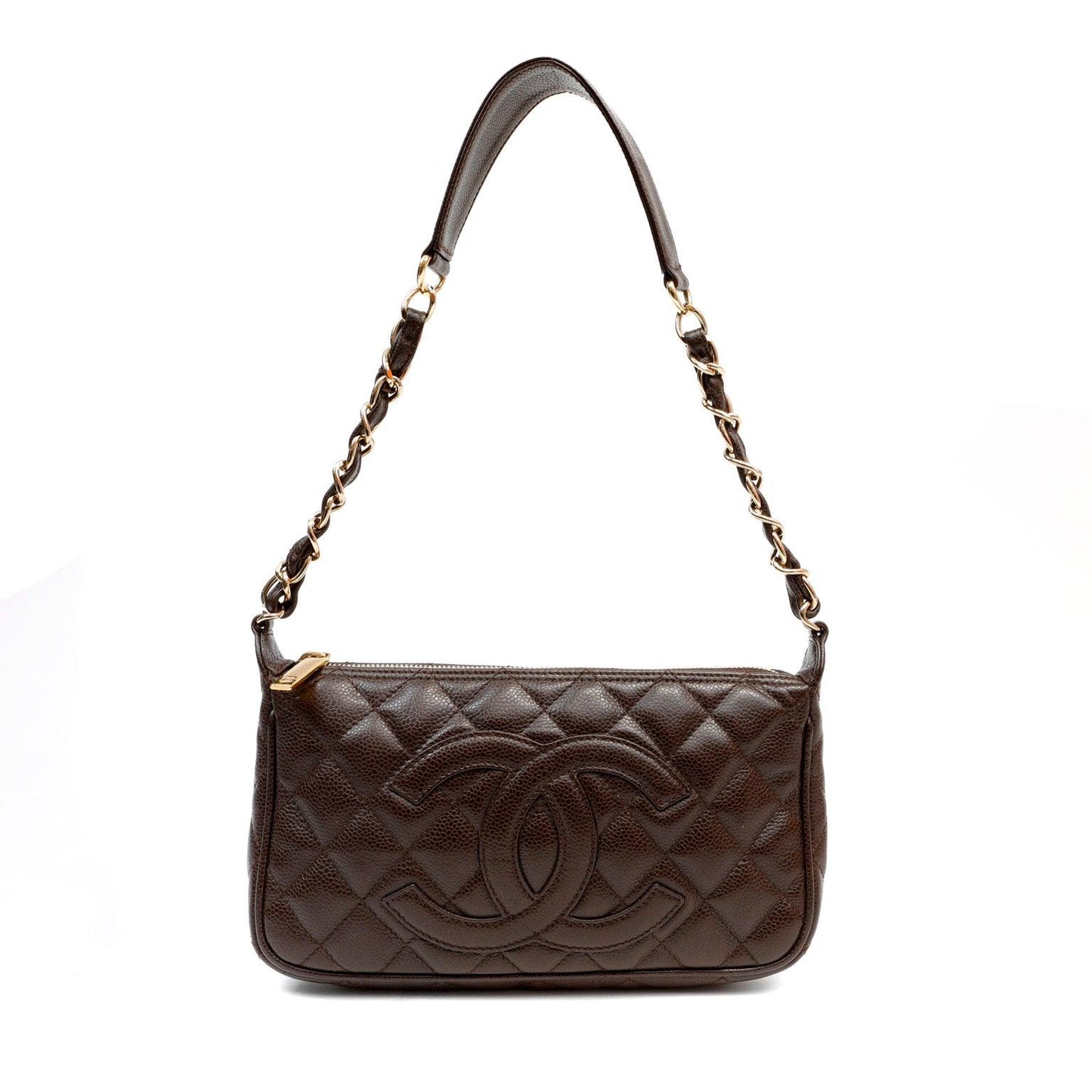 Chanel Dark Brown Caviar Timeless CC Shoulder Bag w/ Gold Hardware