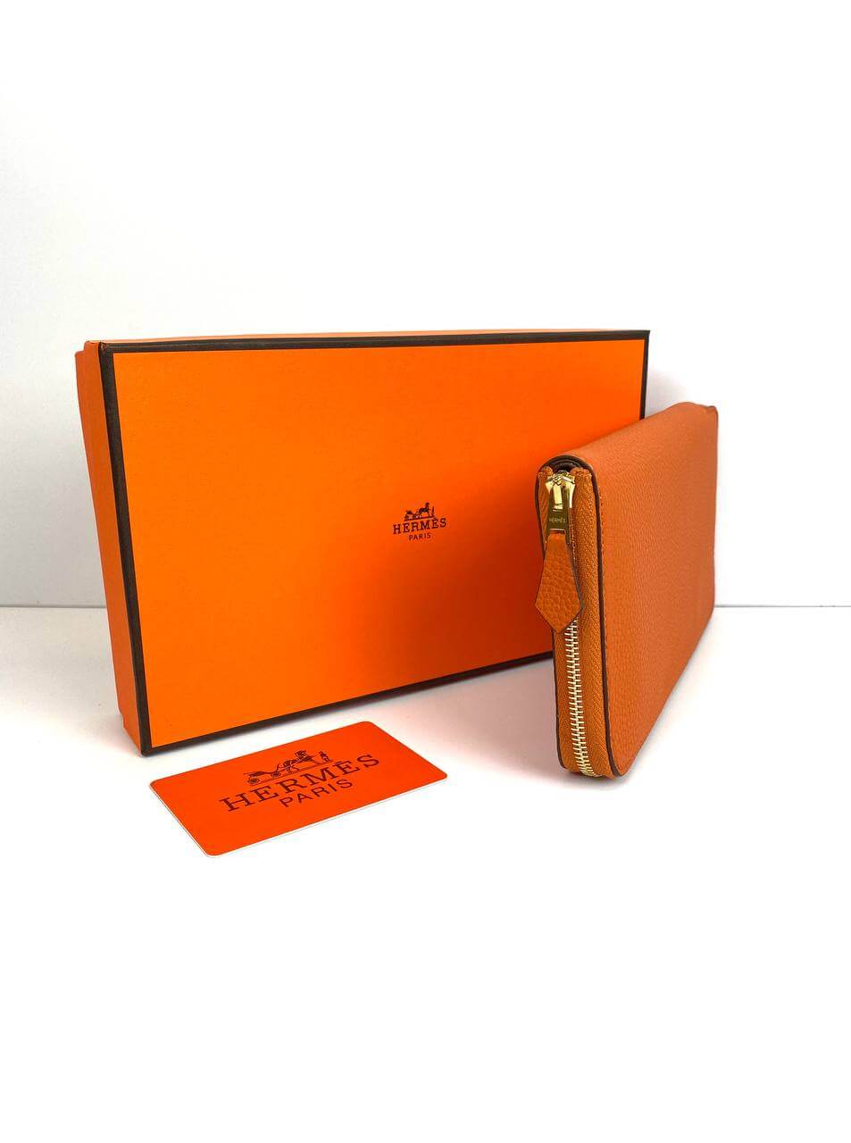 HermÃƒÆ’Ã‚Â¨s Orange Azap Zipped Classic Epsom Leather Wallet