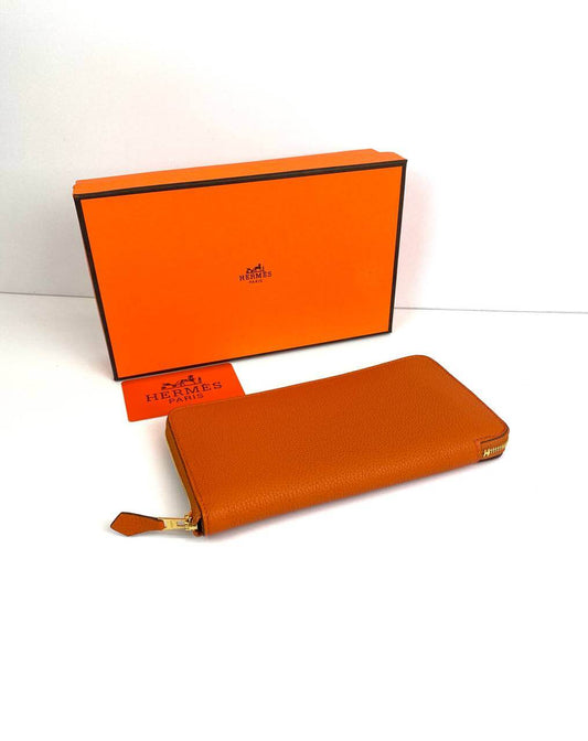HermÃƒÆ’Ã‚Â¨s Orange Azap Zipped Classic Epsom Leather Wallet