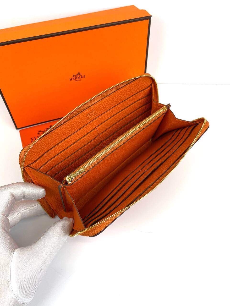 HermÃƒÆ’Ã‚Â¨s Orange Azap Zipped Classic Epsom Leather Wallet