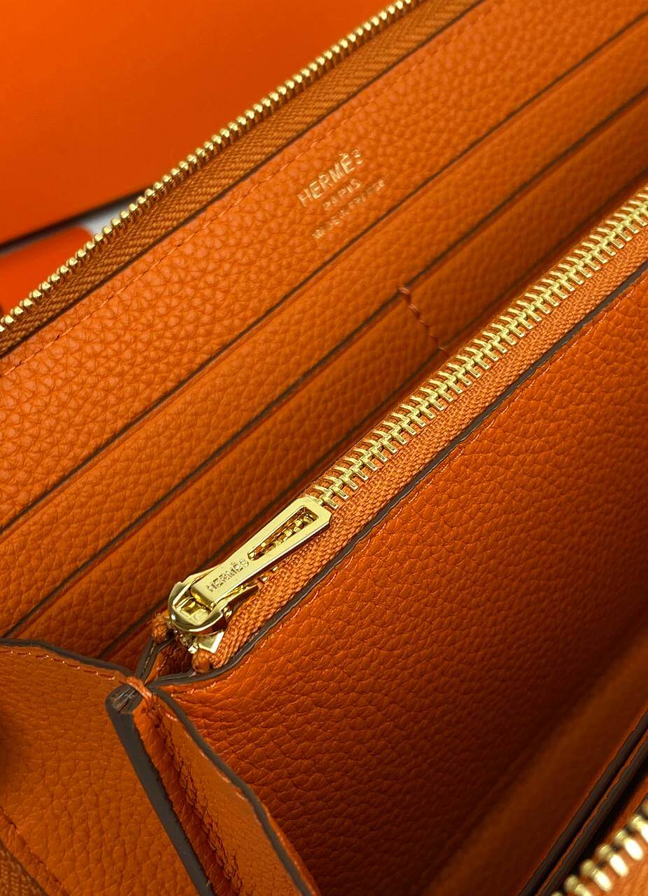 HermÃƒÆ’Ã‚Â¨s Orange Azap Zipped Classic Epsom Leather Wallet