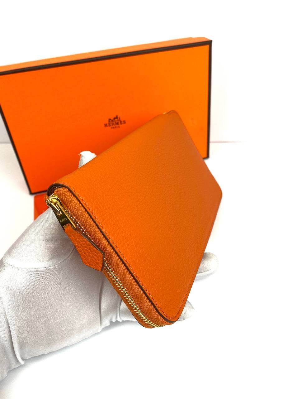 HermÃƒÆ’Ã‚Â¨s Orange Azap Zipped Classic Epsom Leather Wallet