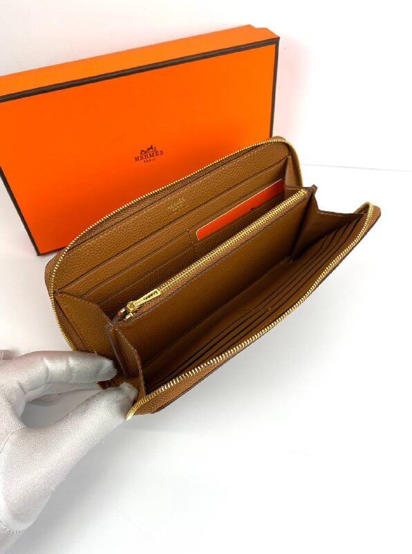 HermÃƒÆ’Ã‚Â¨s Brown Azap Zipped Classic Epsom Leather Wallet