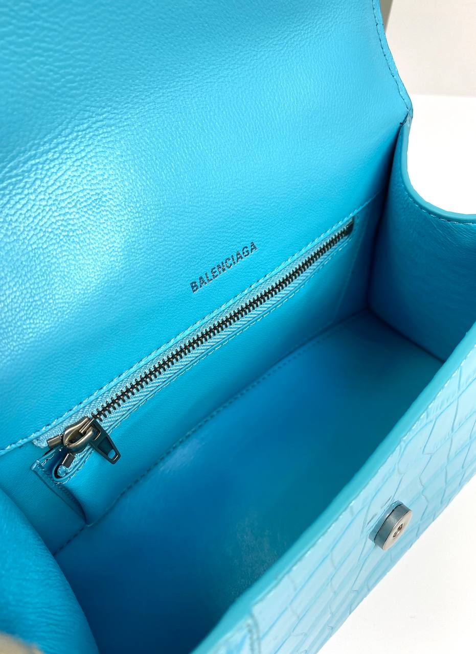 Balenciaga Hourglass croc-effect leather cross-body bag Blue
