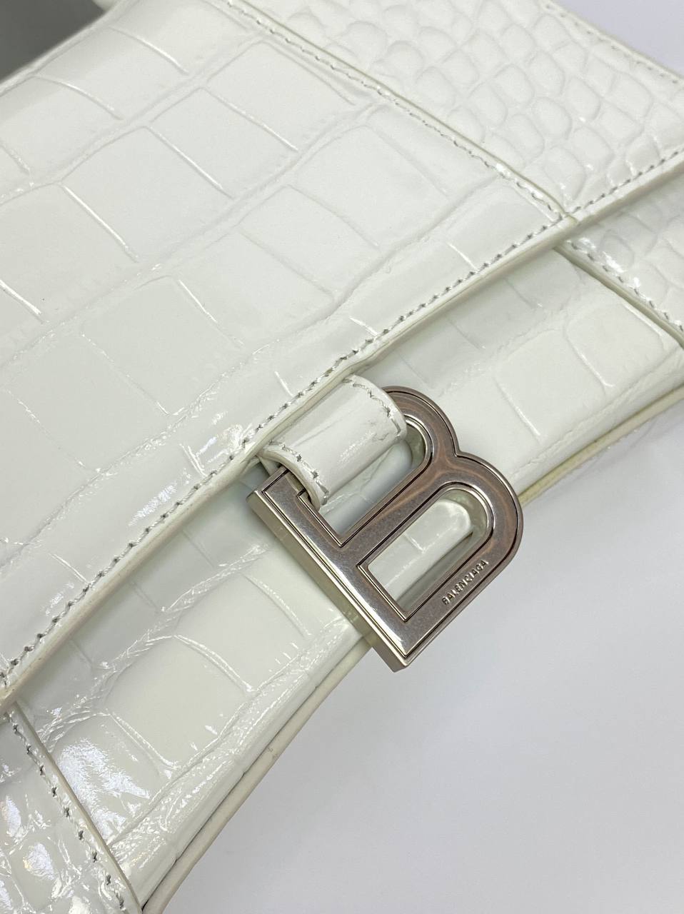 Balenciaga Hourglass croc-effect leather cross-body bag white