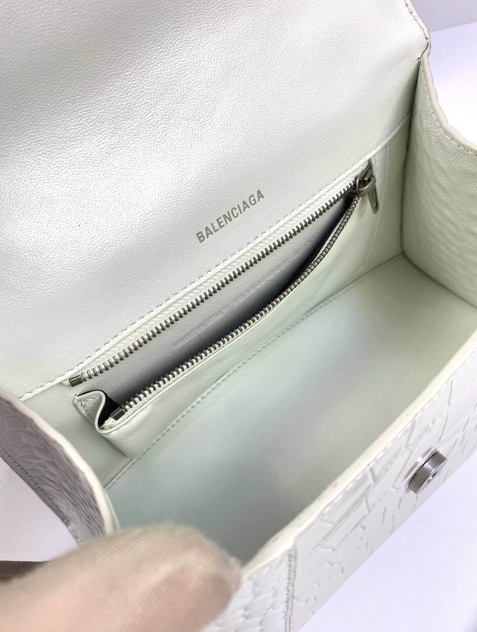 Balenciaga Hourglass croc-effect leather cross-body bag white