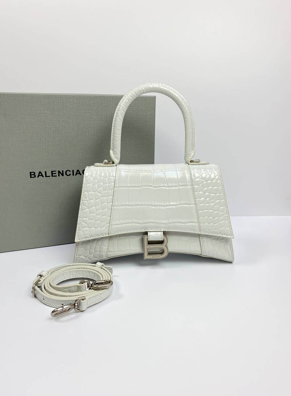 Balenciaga Hourglass croc-effect leather cross-body bag white