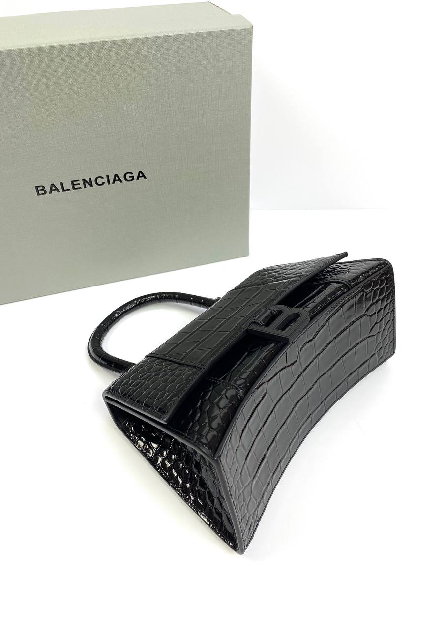Balenciaga Hourglass croc-effect leather cross-body bag black