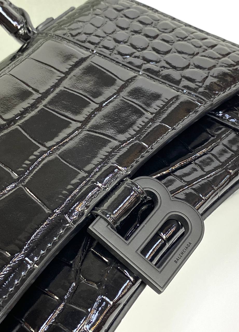 Balenciaga Hourglass croc-effect leather cross-body bag black