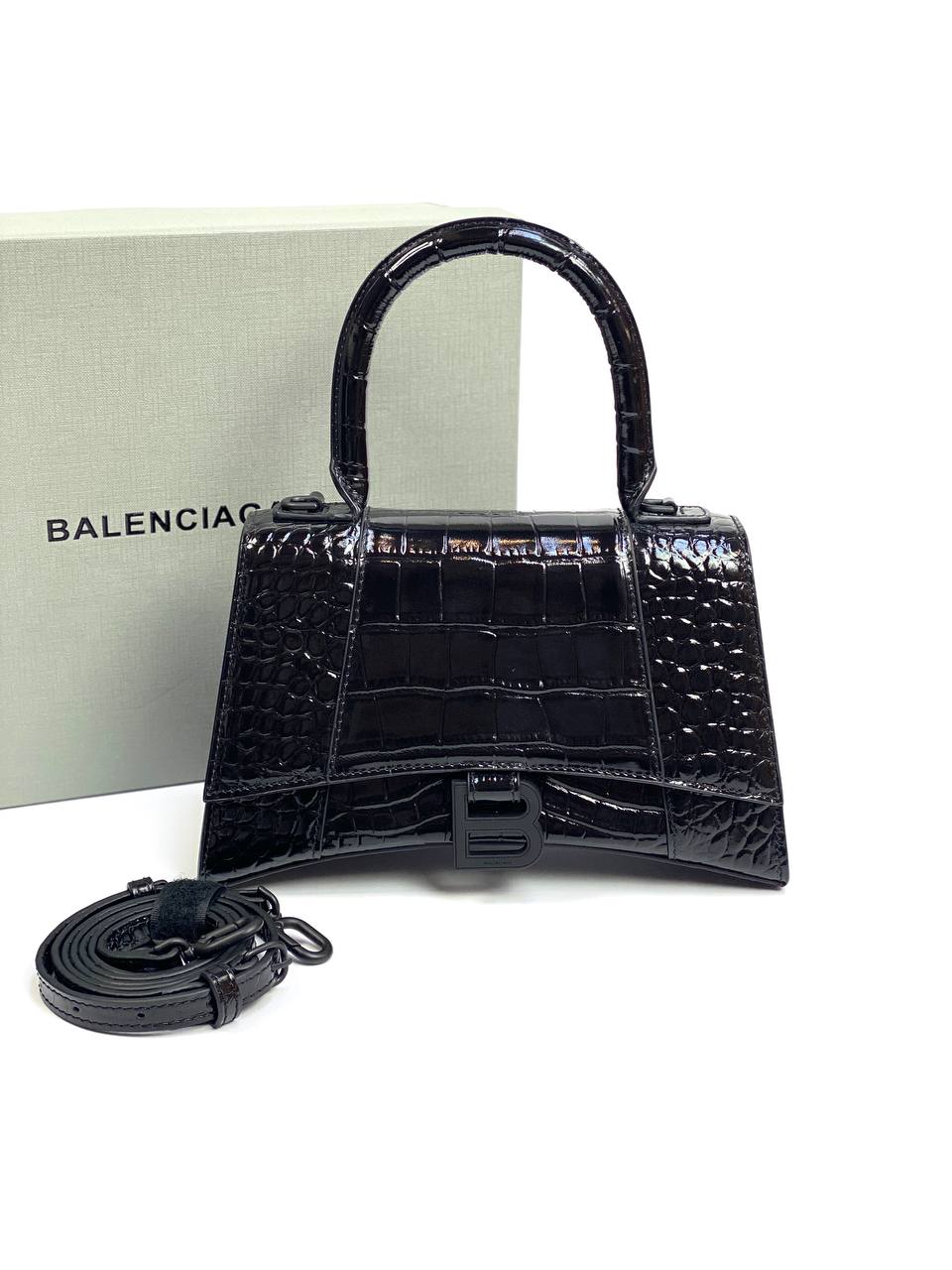 Balenciaga Hourglass croc-effect leather cross-body bag black
