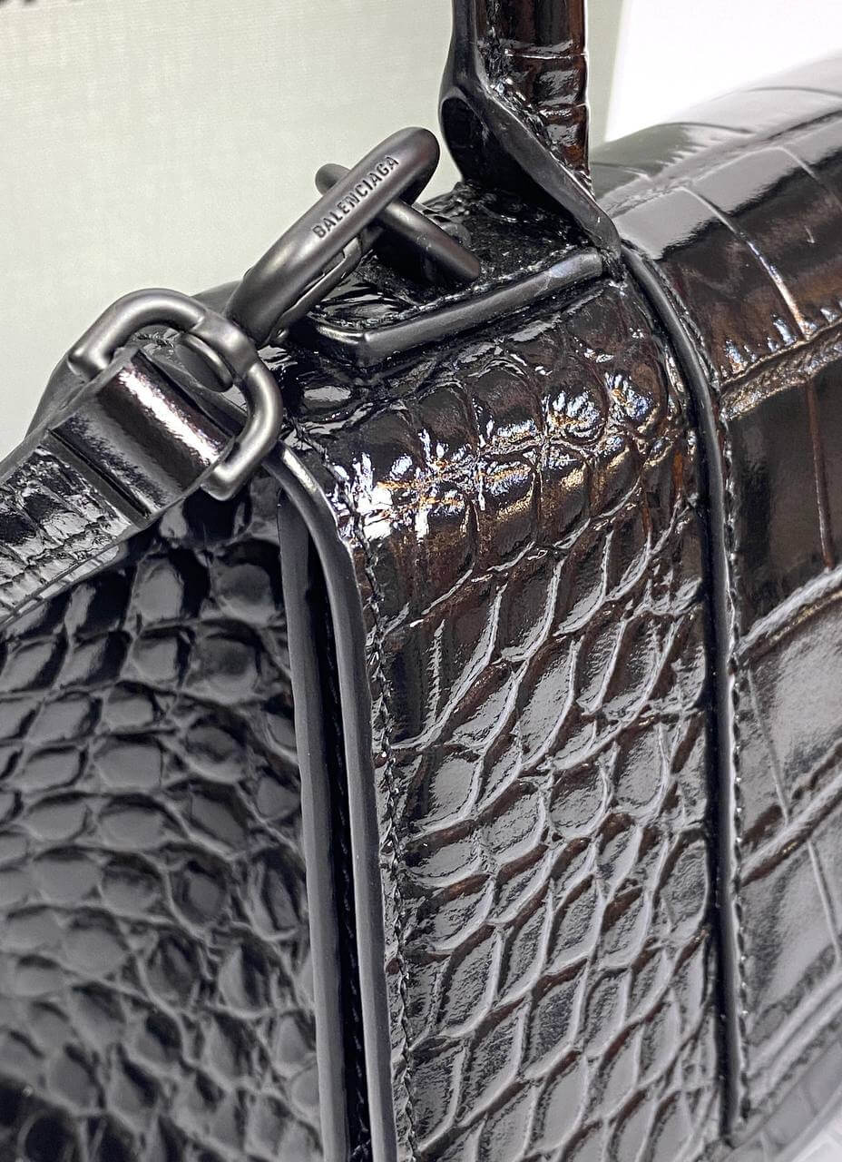 Balenciaga Hourglass croc-effect leather cross-body bag black