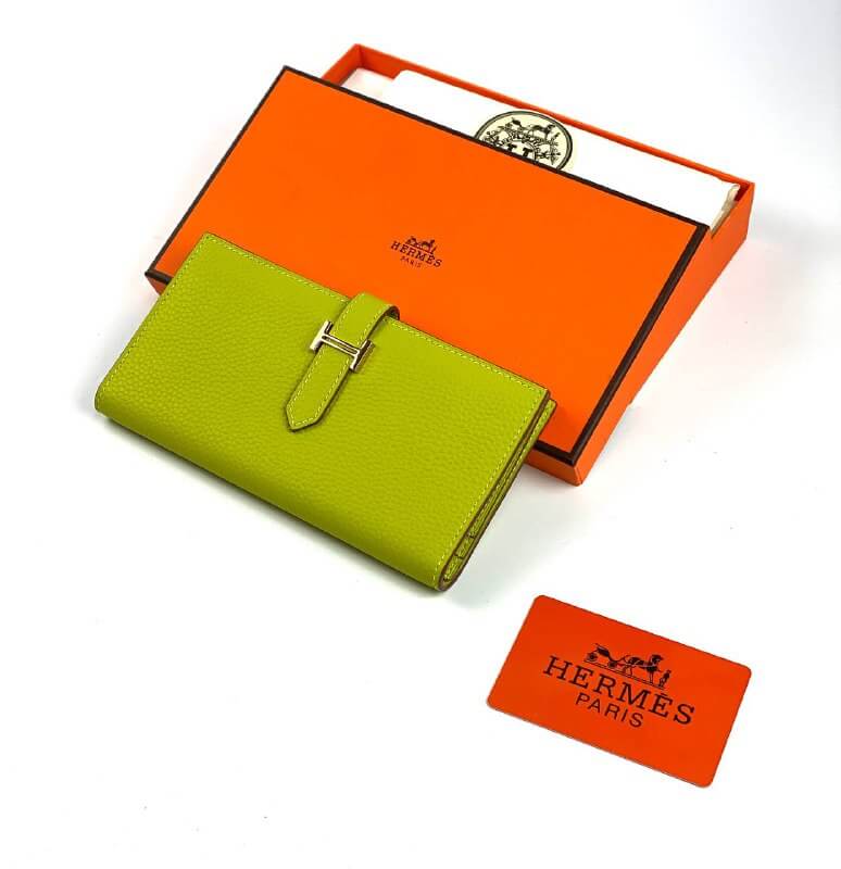 HermÃƒÆ’Ã‚Â¨s light green Bearn Compact Wallet, Epsom Etoupe and Gold Hardware