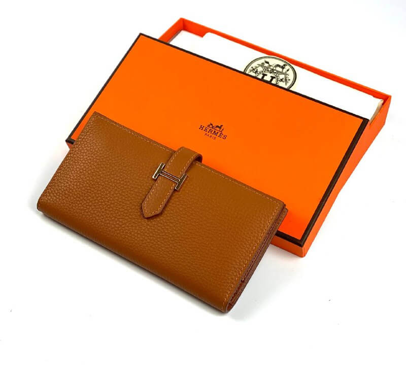 HermÃƒÆ’Ã‚Â¨s brown Bearn Compact Wallet, Epsom Etoupe and Gold Hardware