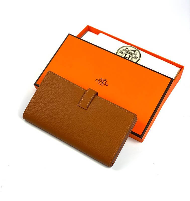 HermÃƒÆ’Ã‚Â¨s brown Bearn Compact Wallet, Epsom Etoupe and Gold Hardware