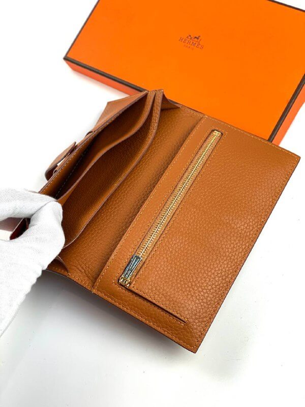 HermÃƒÆ’Ã‚Â¨s brown Bearn Compact Wallet, Epsom Etoupe and Gold Hardware