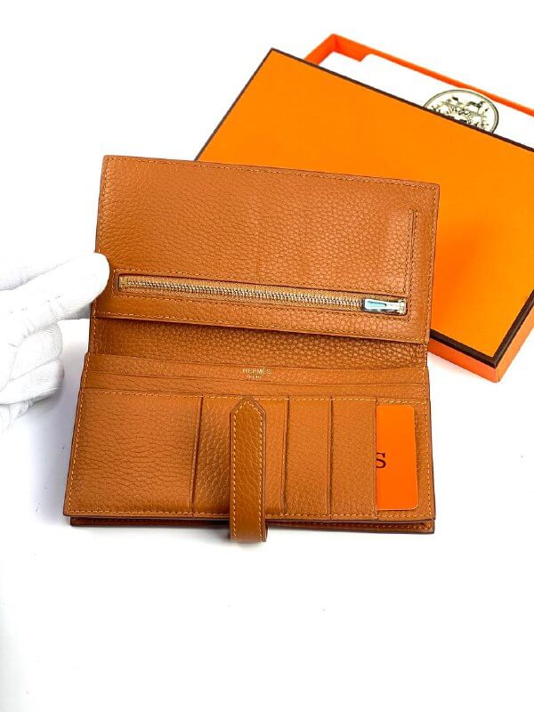 HermÃƒÆ’Ã‚Â¨s brown Bearn Compact Wallet, Epsom Etoupe and Gold Hardware